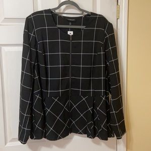 Peplum Zip-Up Jacket - Windowpane Plaid